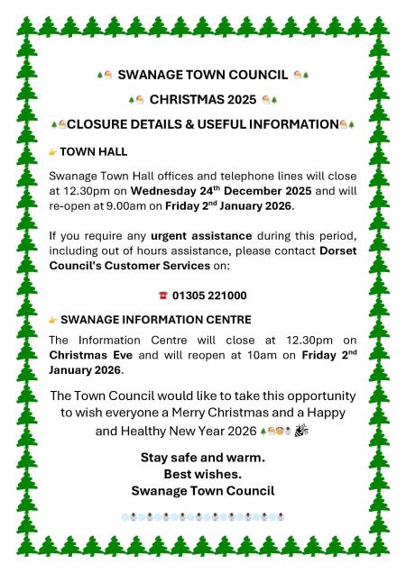 CHRISTMAS 2025 - CLOSURE DETAILS & USEFUL INFORMATION